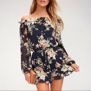 Off the shoulder blue floral romper